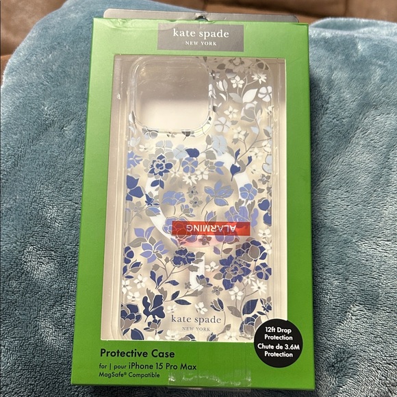 Kate Spade Blue and White Floral iPhone 15 Pro Max Case - Picture 1 of 8